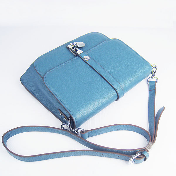 Fake Hermes Togo Leather Messenger Bag Blue 8079 - Click Image to Close